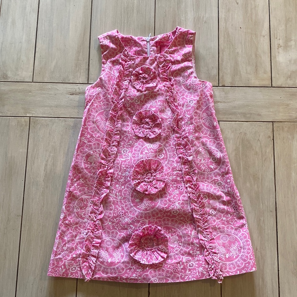 Lilly Wickett Hot Pink White Rosettes Sleeveless Shift Dress Size 5